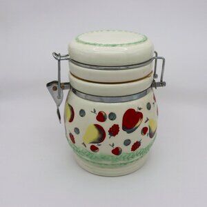 Vintage MSRF Inc. Cream Ceramic Fruit Canister Jar with Hinged Lid sealing  jar